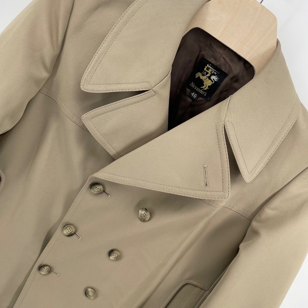 Vintage Alexander's Mens Double Breasted Car Coat Tan Twill Jacket Size 46